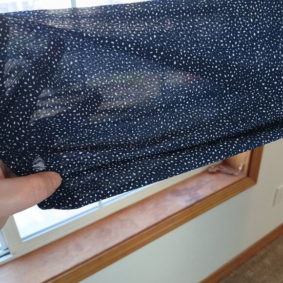 H&M Navy Speckle Ruffled Peplum Blouse 12 sheer retro 80s repaired LS - Picture 6 of 16